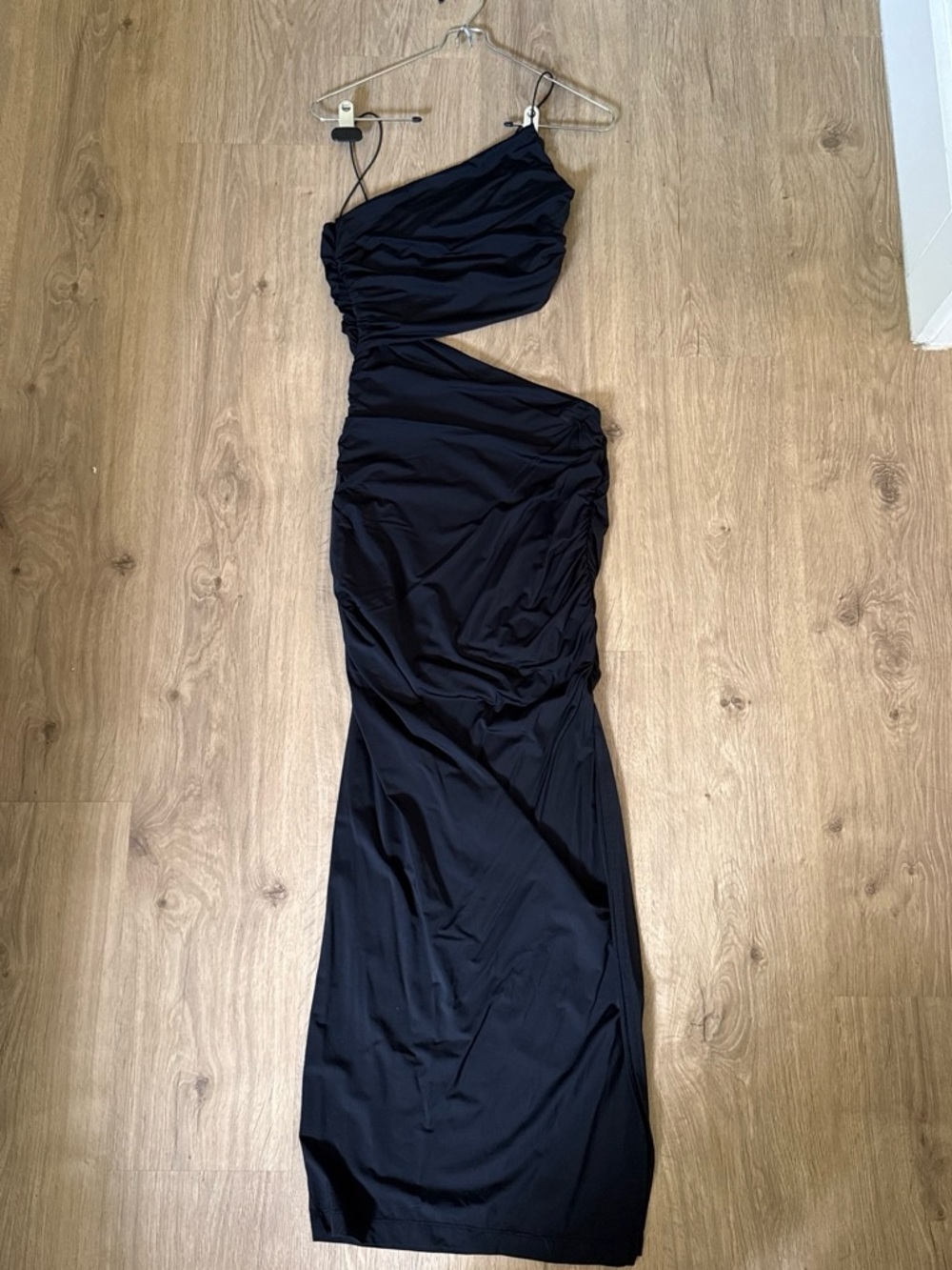 Zara One-Shoulder Black Maxi Dress with Side Cutout